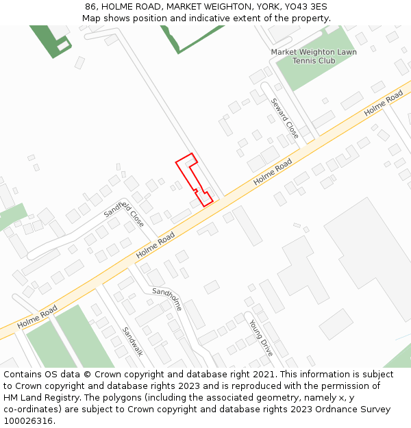 86, HOLME ROAD, MARKET WEIGHTON, YORK, YO43 3ES: Location map and indicative extent of plot