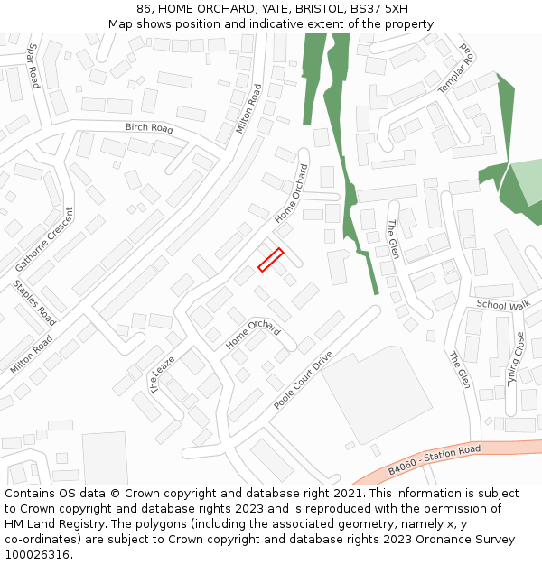86, HOME ORCHARD, YATE, BRISTOL, BS37 5XH: Location map and indicative extent of plot
