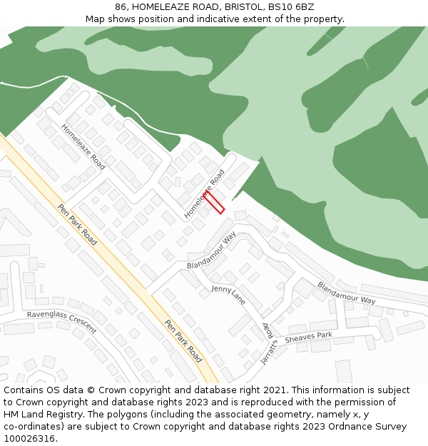 86, HOMELEAZE ROAD, BRISTOL, BS10 6BZ: Location map and indicative extent of plot