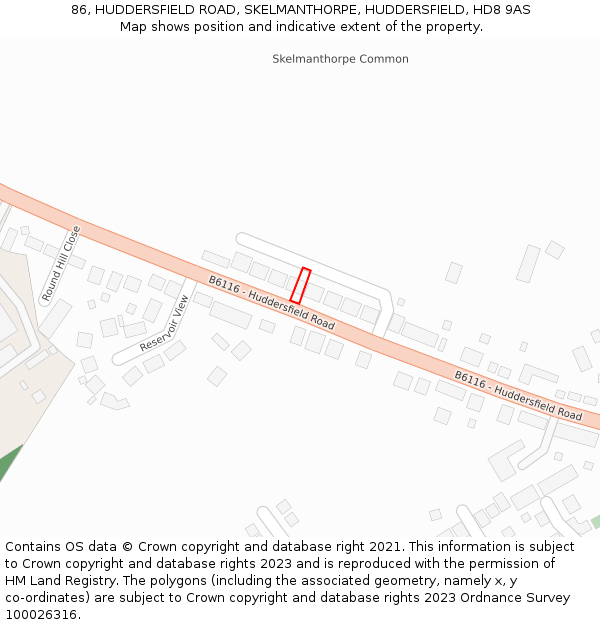 86, HUDDERSFIELD ROAD, SKELMANTHORPE, HUDDERSFIELD, HD8 9AS: Location map and indicative extent of plot