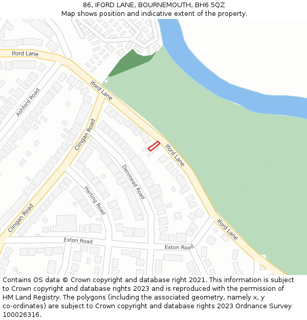 86, IFORD LANE, BOURNEMOUTH, BH6 5QZ: Location map and indicative extent of plot