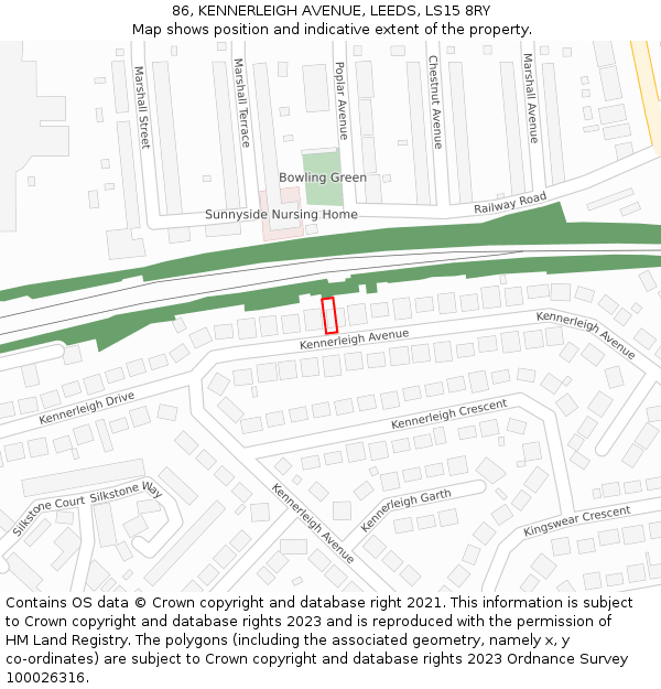 86, KENNERLEIGH AVENUE, LEEDS, LS15 8RY: Location map and indicative extent of plot