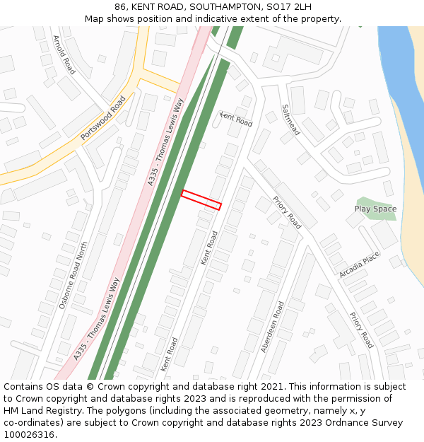 86, KENT ROAD, SOUTHAMPTON, SO17 2LH: Location map and indicative extent of plot