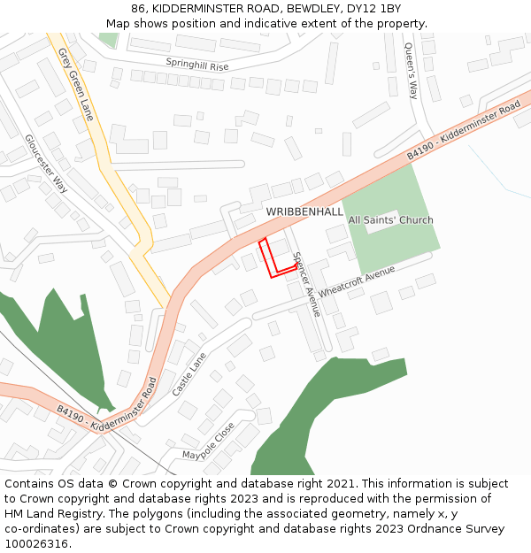 86, KIDDERMINSTER ROAD, BEWDLEY, DY12 1BY: Location map and indicative extent of plot