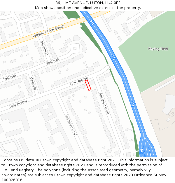 86, LIME AVENUE, LUTON, LU4 0EF: Location map and indicative extent of plot