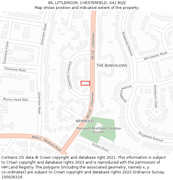 86, LITTLEMOOR, CHESTERFIELD, S41 8QQ: Location map and indicative extent of plot