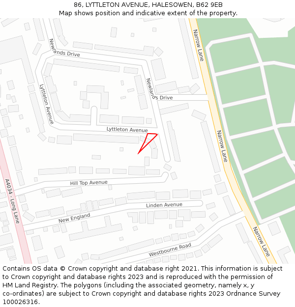 86, LYTTLETON AVENUE, HALESOWEN, B62 9EB: Location map and indicative extent of plot