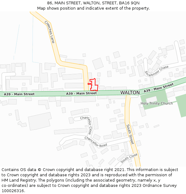 86, MAIN STREET, WALTON, STREET, BA16 9QN: Location map and indicative extent of plot
