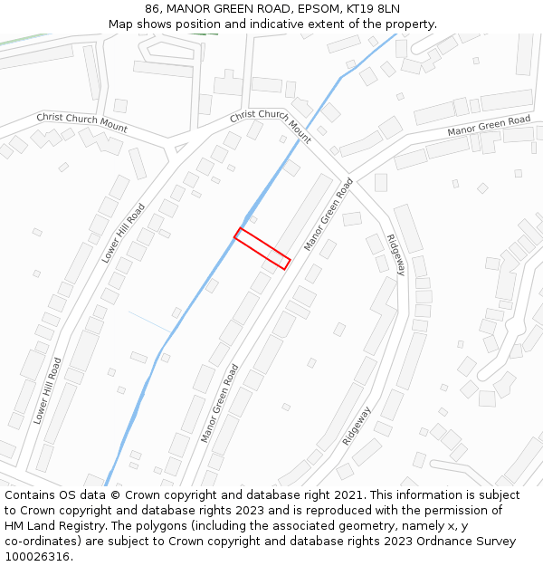 86, MANOR GREEN ROAD, EPSOM, KT19 8LN: Location map and indicative extent of plot
