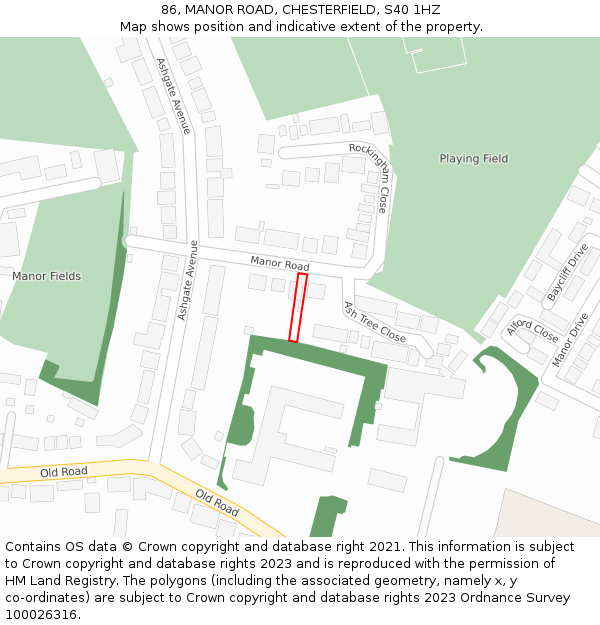86, MANOR ROAD, CHESTERFIELD, S40 1HZ: Location map and indicative extent of plot