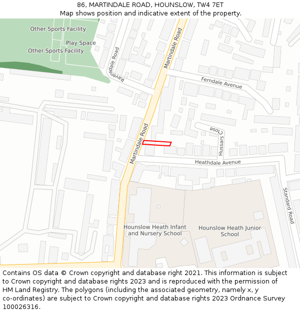 86, MARTINDALE ROAD, HOUNSLOW, TW4 7ET: Location map and indicative extent of plot