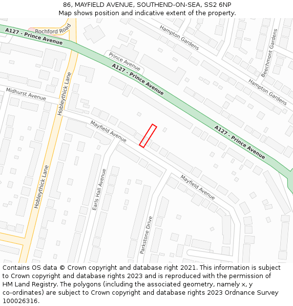 86, MAYFIELD AVENUE, SOUTHEND-ON-SEA, SS2 6NP: Location map and indicative extent of plot