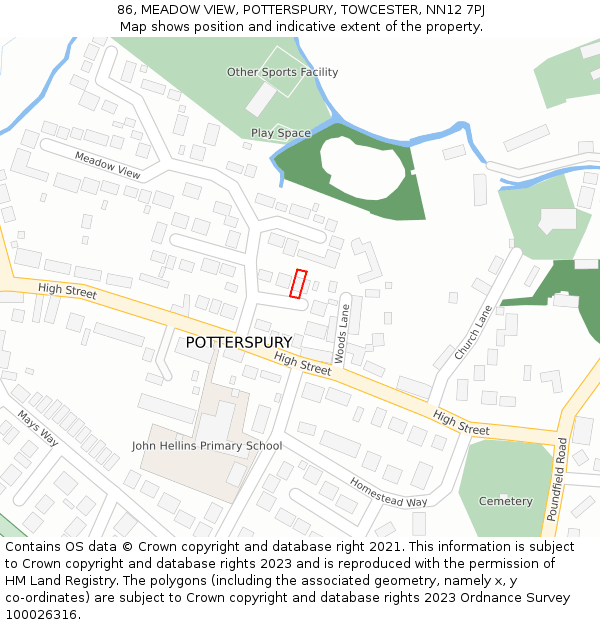 86, MEADOW VIEW, POTTERSPURY, TOWCESTER, NN12 7PJ: Location map and indicative extent of plot