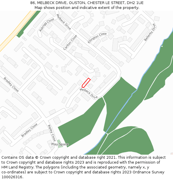 86, MELBECK DRIVE, OUSTON, CHESTER LE STREET, DH2 1UE: Location map and indicative extent of plot