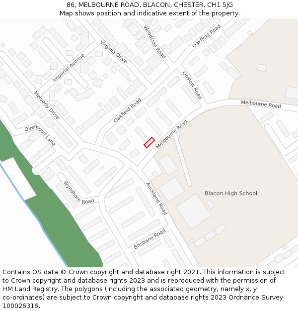 86, MELBOURNE ROAD, BLACON, CHESTER, CH1 5JG: Location map and indicative extent of plot