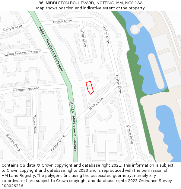 86, MIDDLETON BOULEVARD, NOTTINGHAM, NG8 1AA: Location map and indicative extent of plot