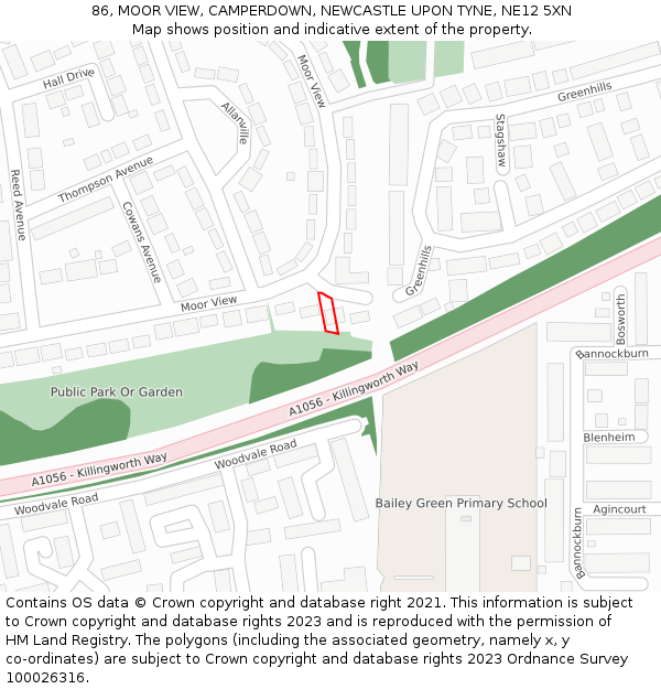 86, MOOR VIEW, CAMPERDOWN, NEWCASTLE UPON TYNE, NE12 5XN: Location map and indicative extent of plot