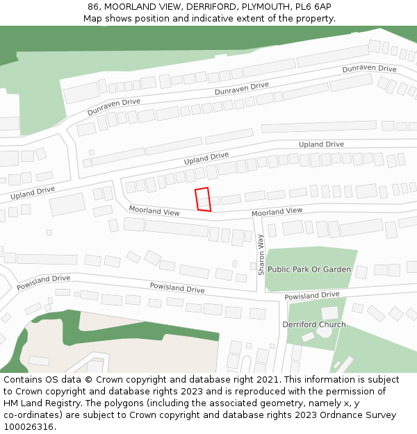 86, MOORLAND VIEW, DERRIFORD, PLYMOUTH, PL6 6AP: Location map and indicative extent of plot