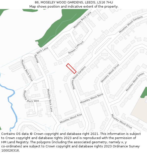 86, MOSELEY WOOD GARDENS, LEEDS, LS16 7HU: Location map and indicative extent of plot