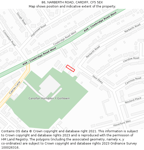 86, NARBERTH ROAD, CARDIFF, CF5 5EX: Location map and indicative extent of plot