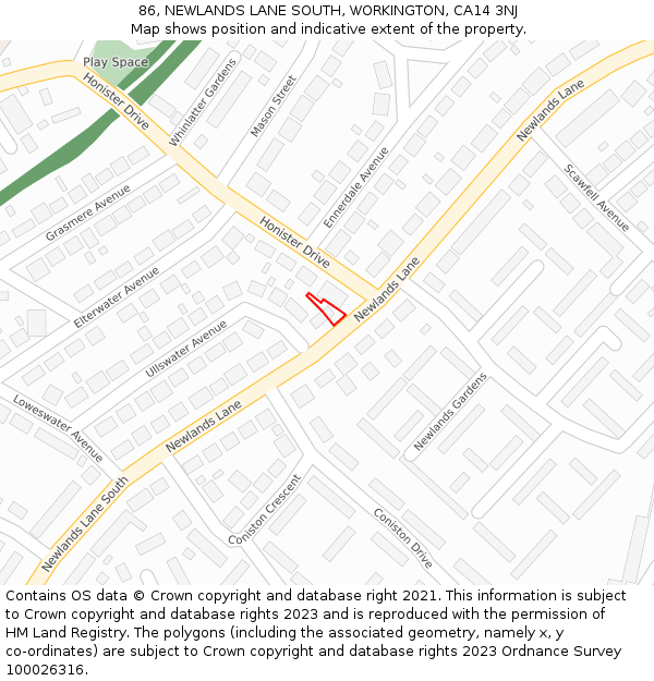 86, NEWLANDS LANE SOUTH, WORKINGTON, CA14 3NJ: Location map and indicative extent of plot