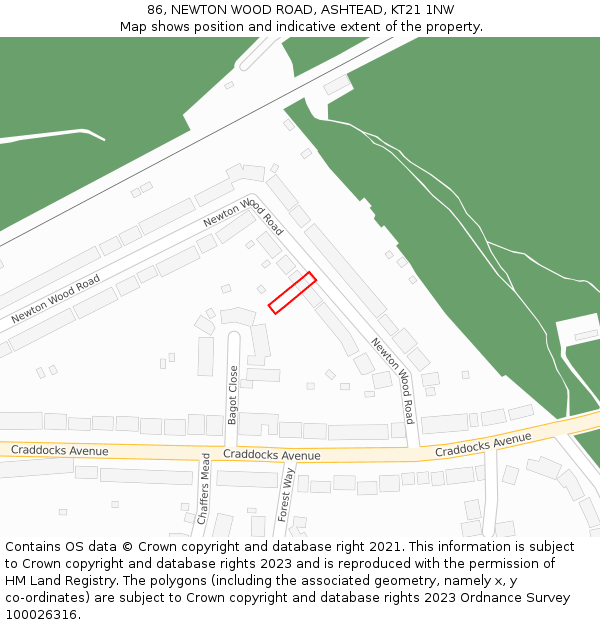 86, NEWTON WOOD ROAD, ASHTEAD, KT21 1NW: Location map and indicative extent of plot