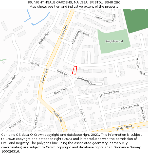 86, NIGHTINGALE GARDENS, NAILSEA, BRISTOL, BS48 2BQ: Location map and indicative extent of plot