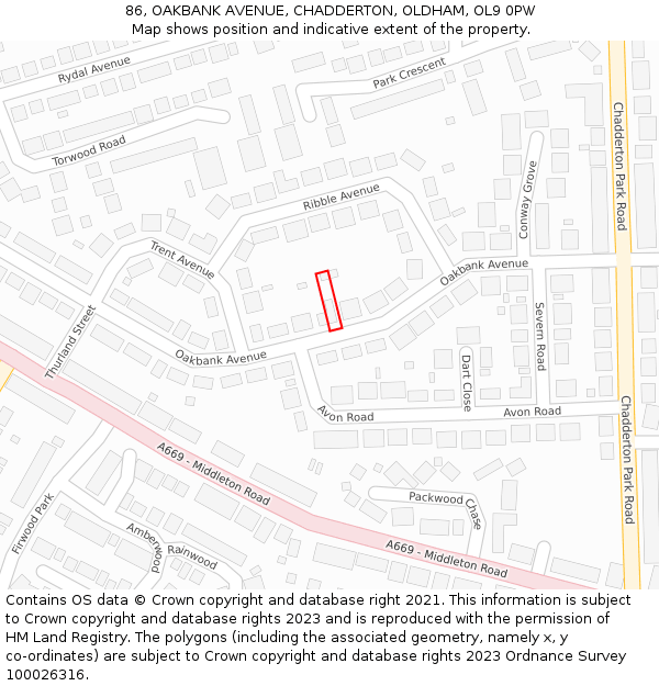 86, OAKBANK AVENUE, CHADDERTON, OLDHAM, OL9 0PW: Location map and indicative extent of plot