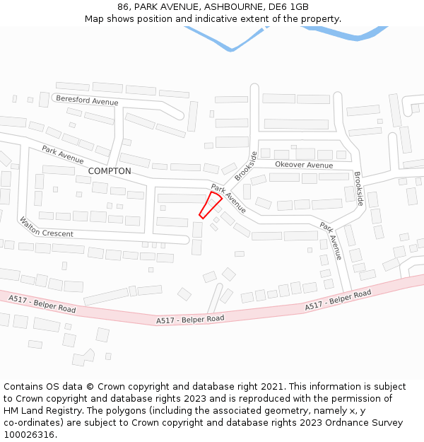 86, PARK AVENUE, ASHBOURNE, DE6 1GB: Location map and indicative extent of plot