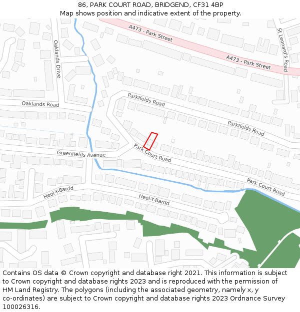 86, PARK COURT ROAD, BRIDGEND, CF31 4BP: Location map and indicative extent of plot