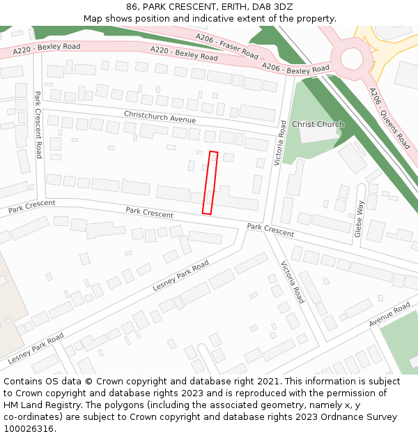 86, PARK CRESCENT, ERITH, DA8 3DZ: Location map and indicative extent of plot