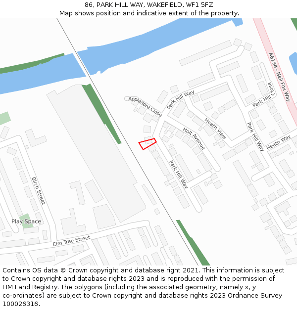 86, PARK HILL WAY, WAKEFIELD, WF1 5FZ: Location map and indicative extent of plot