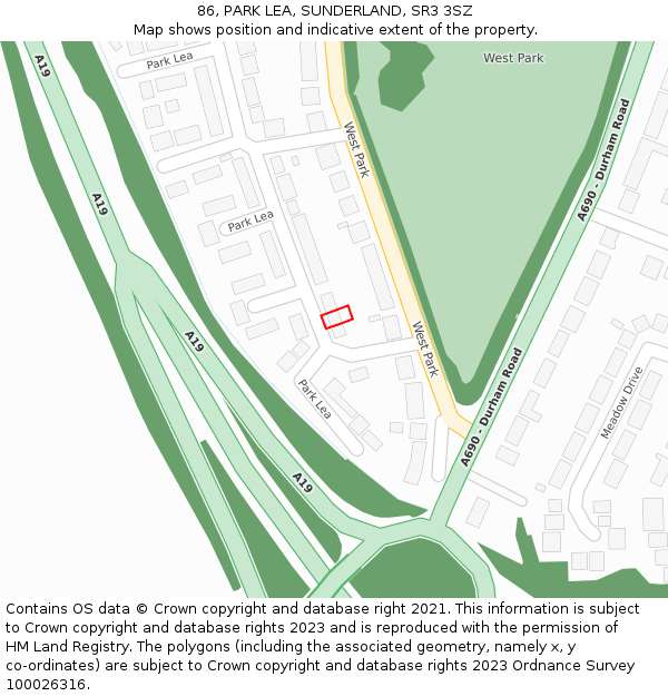 86, PARK LEA, SUNDERLAND, SR3 3SZ: Location map and indicative extent of plot