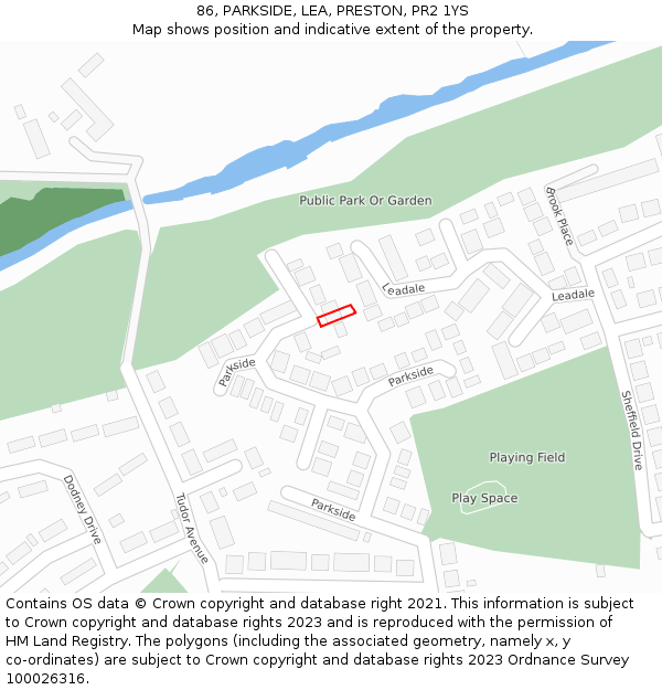 86, PARKSIDE, LEA, PRESTON, PR2 1YS: Location map and indicative extent of plot