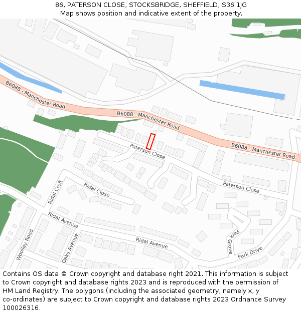 86, PATERSON CLOSE, STOCKSBRIDGE, SHEFFIELD, S36 1JG: Location map and indicative extent of plot