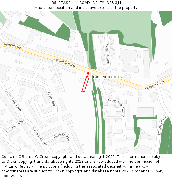86, PEASEHILL ROAD, RIPLEY, DE5 3JH: Location map and indicative extent of plot