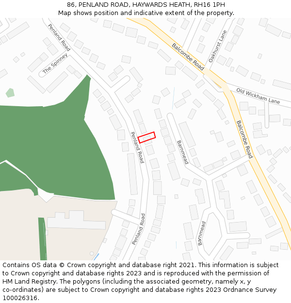 86, PENLAND ROAD, HAYWARDS HEATH, RH16 1PH: Location map and indicative extent of plot