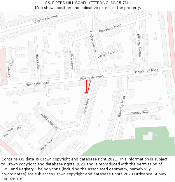 86, PIPERS HILL ROAD, KETTERING, NN15 7NH: Location map and indicative extent of plot