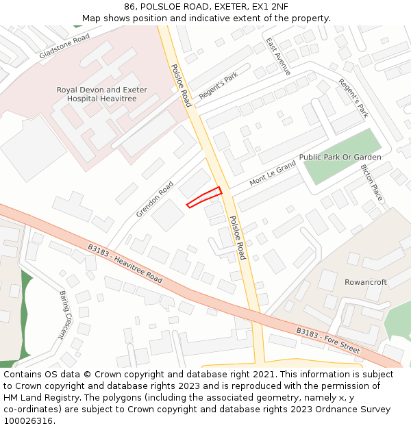 86, POLSLOE ROAD, EXETER, EX1 2NF: Location map and indicative extent of plot