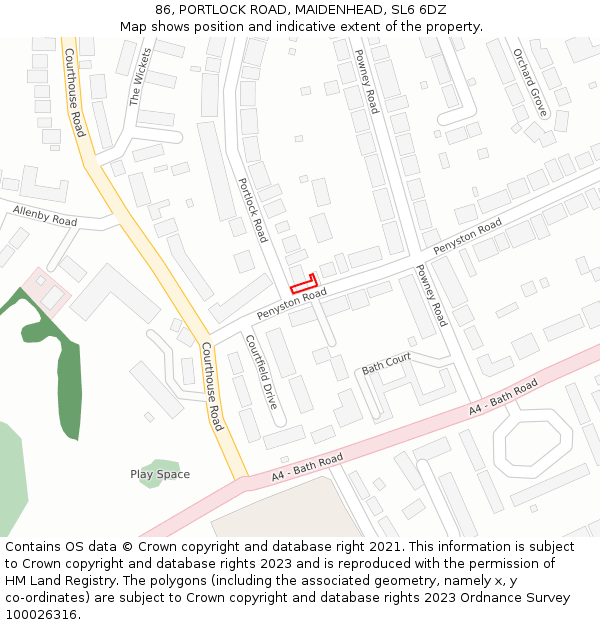 86, PORTLOCK ROAD, MAIDENHEAD, SL6 6DZ: Location map and indicative extent of plot