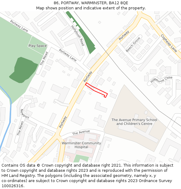 86, PORTWAY, WARMINSTER, BA12 8QE: Location map and indicative extent of plot