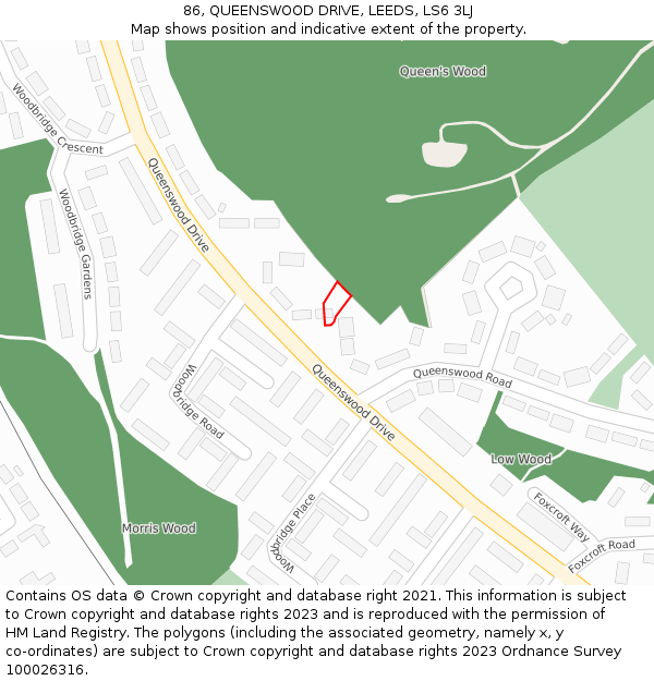 86, QUEENSWOOD DRIVE, LEEDS, LS6 3LJ: Location map and indicative extent of plot