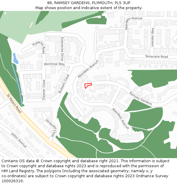 86, RAMSEY GARDENS, PLYMOUTH, PL5 3UP: Location map and indicative extent of plot