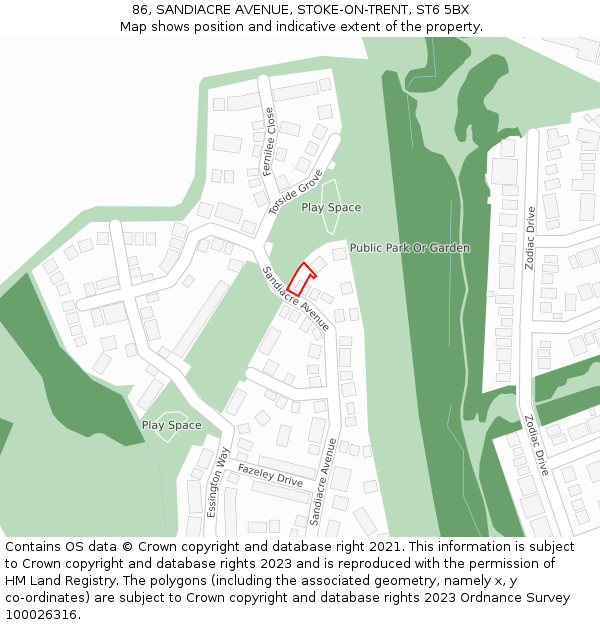 86, SANDIACRE AVENUE, STOKE-ON-TRENT, ST6 5BX: Location map and indicative extent of plot