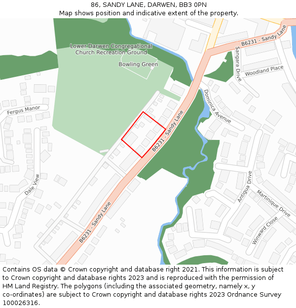 86, SANDY LANE, DARWEN, BB3 0PN: Location map and indicative extent of plot