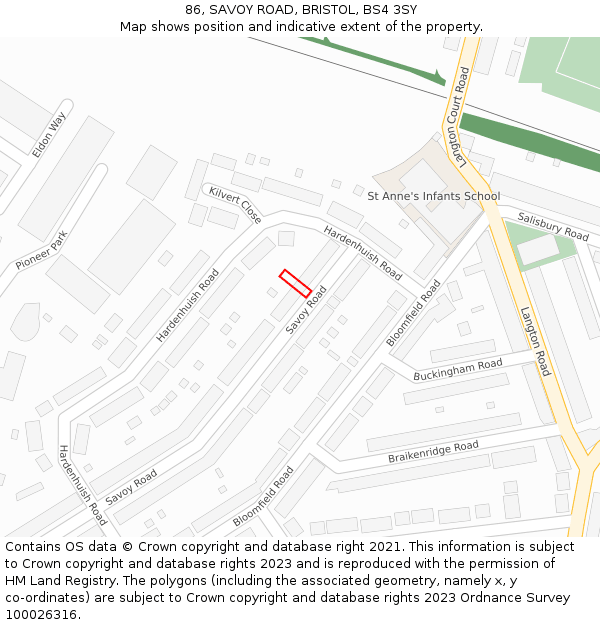 86, SAVOY ROAD, BRISTOL, BS4 3SY: Location map and indicative extent of plot