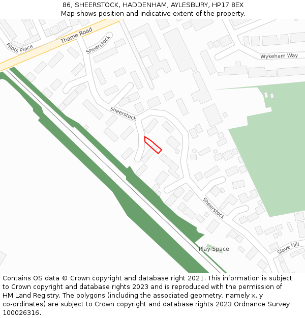 86, SHEERSTOCK, HADDENHAM, AYLESBURY, HP17 8EX: Location map and indicative extent of plot