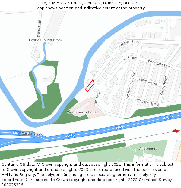 86, SIMPSON STREET, HAPTON, BURNLEY, BB12 7LJ: Location map and indicative extent of plot