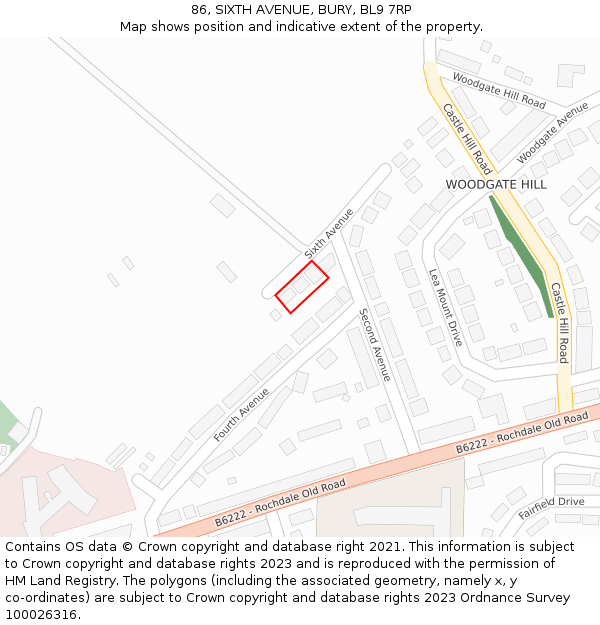 86, SIXTH AVENUE, BURY, BL9 7RP: Location map and indicative extent of plot
