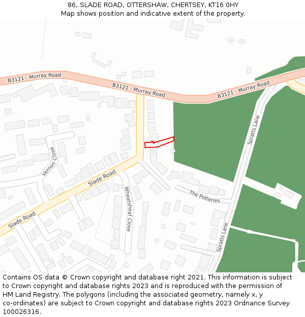 86, SLADE ROAD, OTTERSHAW, CHERTSEY, KT16 0HY: Location map and indicative extent of plot